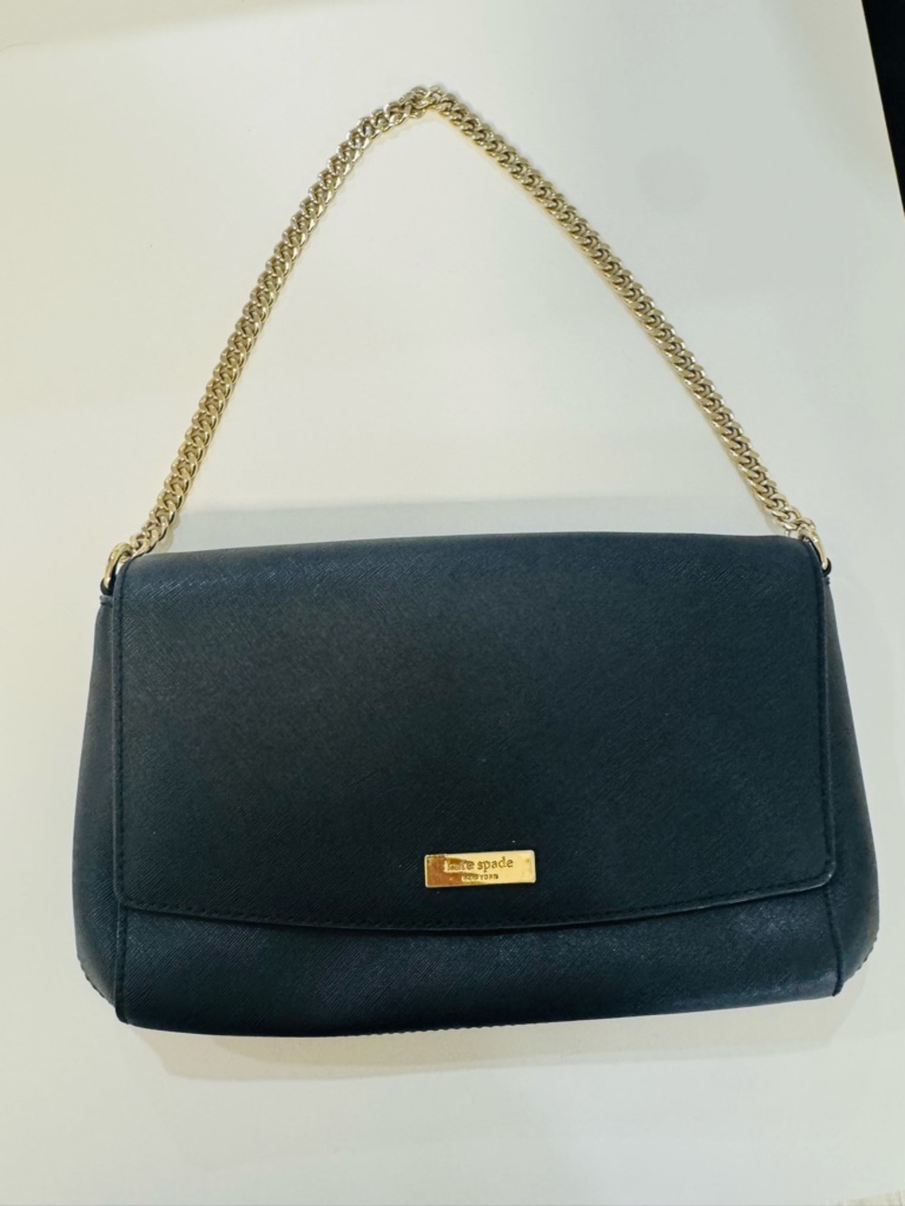 kate spade Black Leather Shoulder Bag with Gold Chain